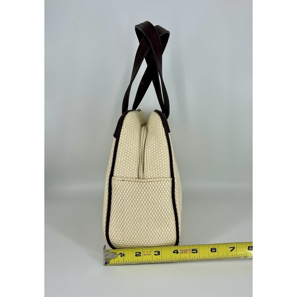 Etienne Aigner Beige Brown Woven Satchel Double Handles Gold Hardware - Picture 9 of 11